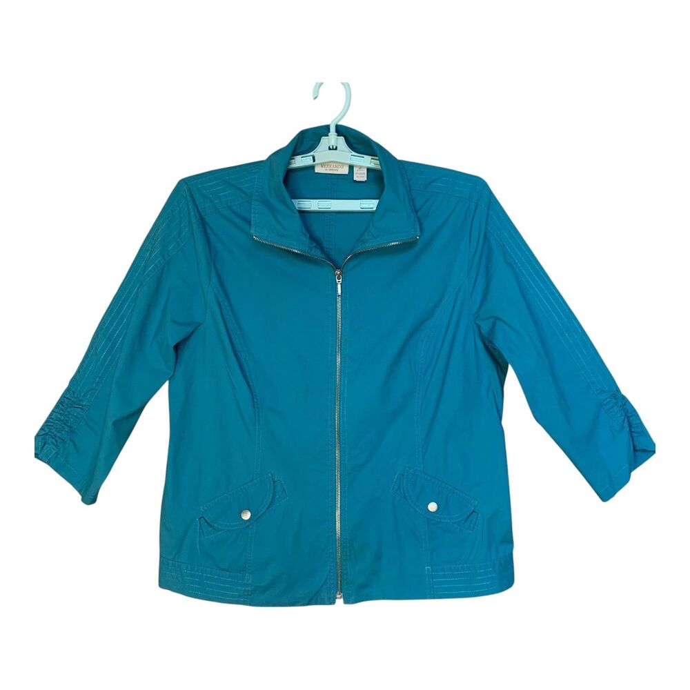 Weekends by Chico's Jacket Womens Size 2 US L Blue Full Zip High Neck Activewear